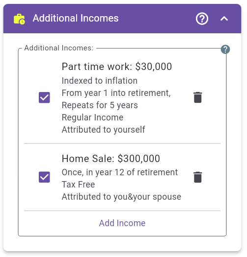 Additional Incomes Panel