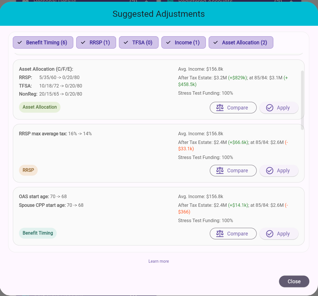 Suggested Adjustments dialog